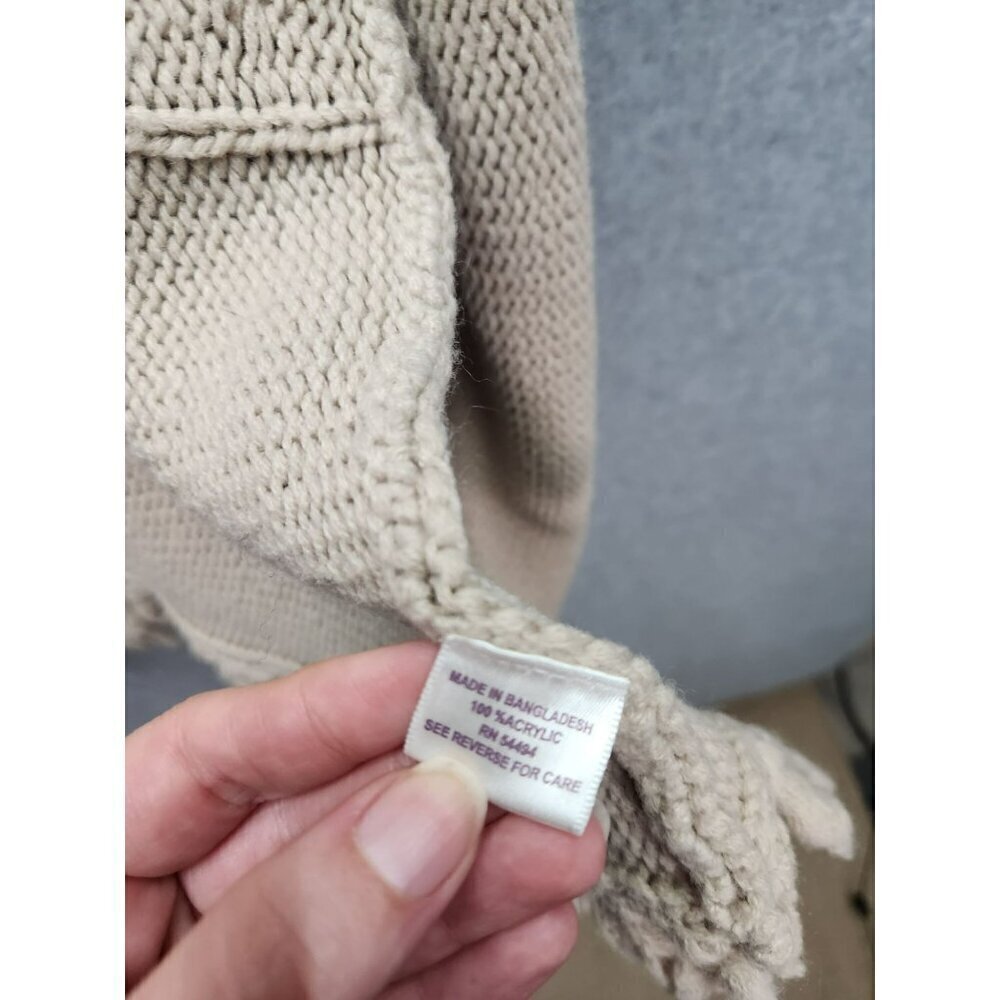 Red Paint Collection Beige Knit Cardigan With Fringe Hem Short Sleeve Womens L - Picture 3 of 4